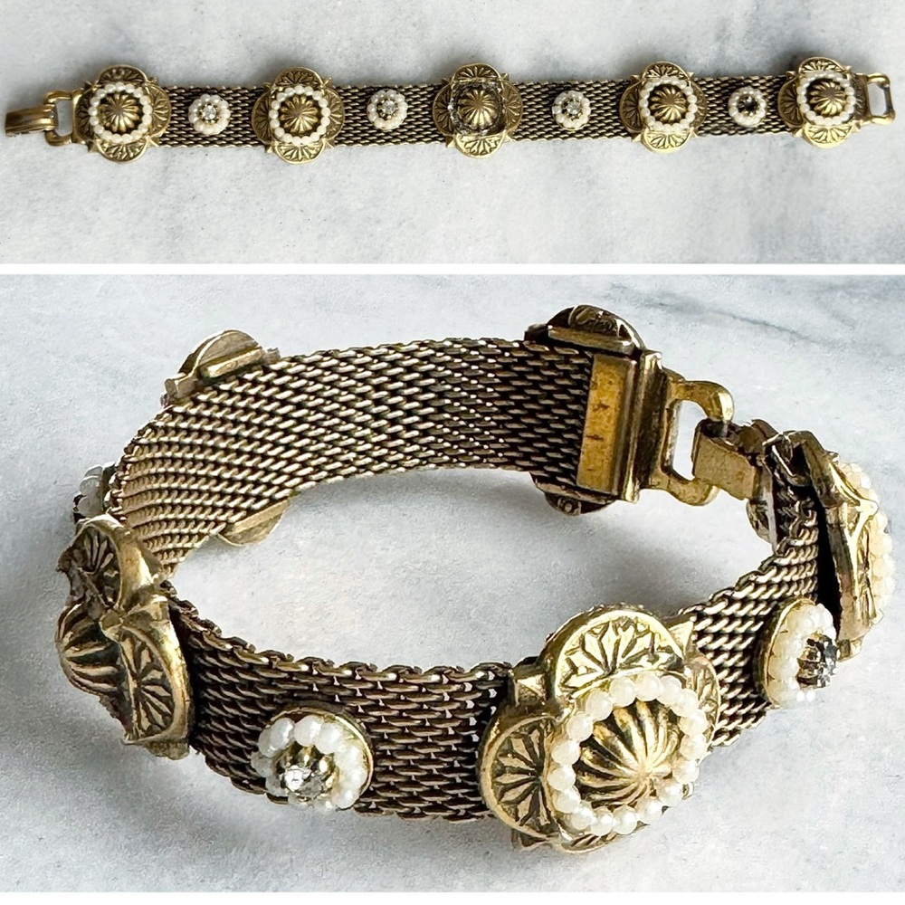 Vintage Victorian Revival Gold Tone Mesh Bracelet